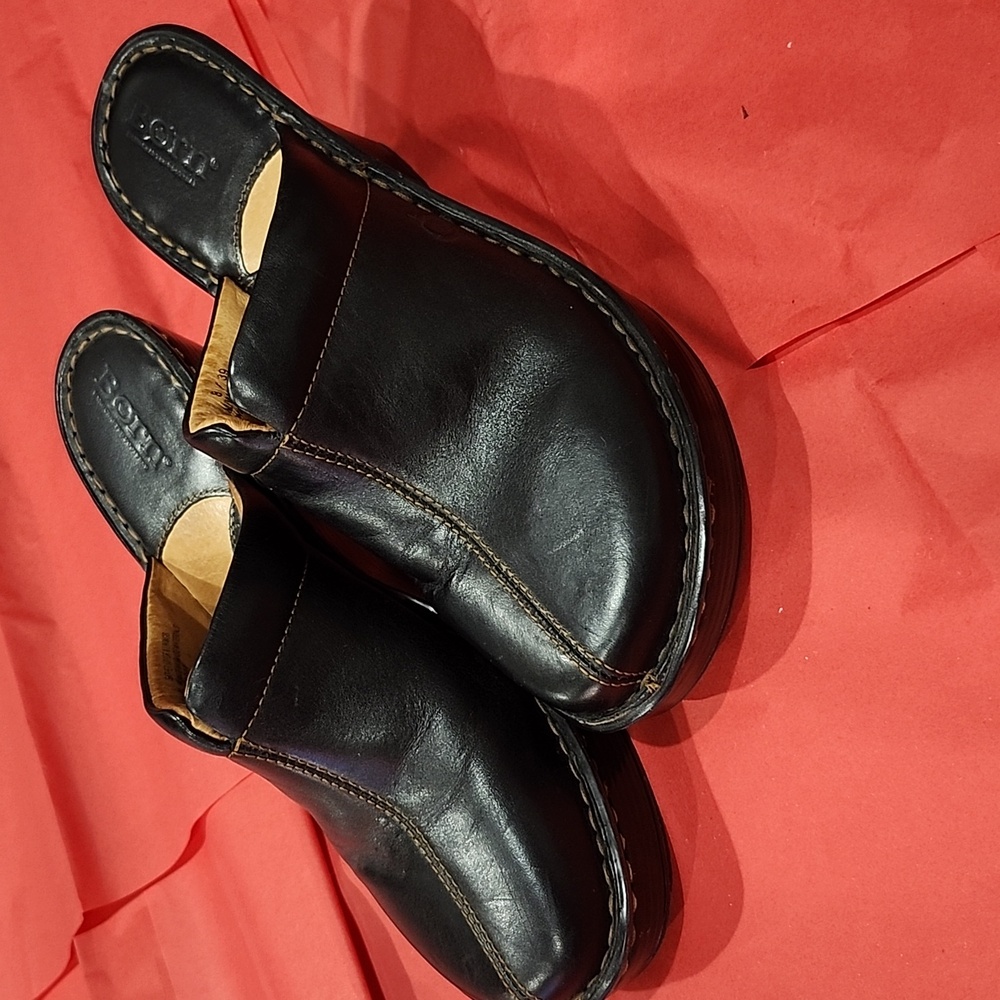 BORN  Black Leather Clogs